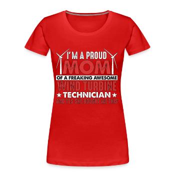 Technologie éolienne Je suis une fière maman de l’énergie verte - T-shirt bio Premium Femme - rouge - Devant - Mia (176cm)