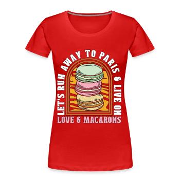 Macaron Fuyons à Paris Snacking Macaroon - T-shirt bio Premium Femme - rouge - Devant - Mia (176cm)