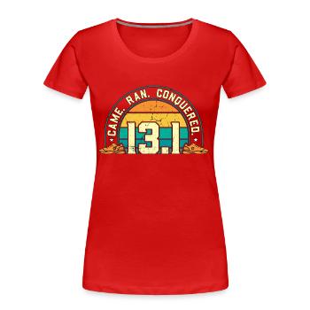 Semi-marathon 13.1 Came Run Retro Track and Field - T-shirt bio Premium Femme - rouge - Devant - Mia (176cm)