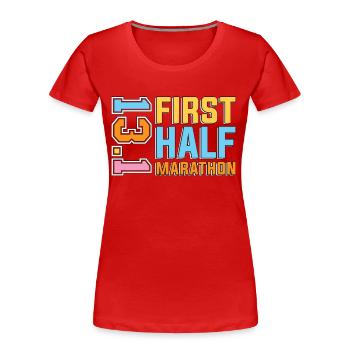 Semi-marathon Premier semi-marathon 13.1 Triathlon - T-shirt bio Premium Femme - rouge - Devant - Mia (176cm)