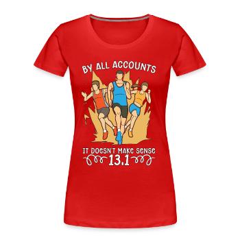 Semi-marathon De l’avis général, il ne s’entraîne pas - T-shirt bio Premium Femme - rouge - Devant - Mia (176cm)