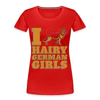 German Shepherd I Heart Hairy German Military Dogs - Frauen Premium Bio T-Shirt - Rot - Vorne - Mia (176cm)