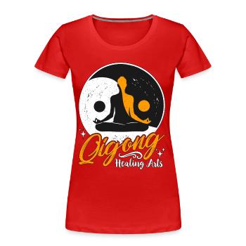Arts de guérison Qigong Yin Yang Tai Chi Méditation - T-shirt bio Premium Femme - rouge - Devant - Mia (176cm)
