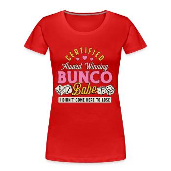 Bunco Certified Award Jeu de fête primé - T-shirt bio Premium Femme - rouge - Devant - Mia (176cm)