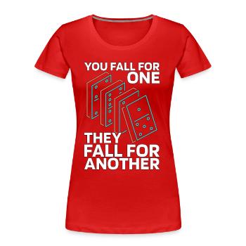 Dominos Vous tombez amoureux d’un Ils tombent pour le jeu Tuile - T-shirt bio Premium Femme - rouge - Devant - Mia (176cm)