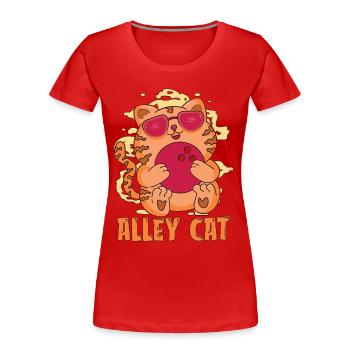 Bowling Alley Cat Loves Bowling Game Ninepins - Frauen Premium Bio T-Shirt - Rot - Vorne - Mia (176cm)