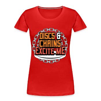 Les disques volants et les chaînes m’excitent Frisbee Golf - T-shirt bio Premium Femme - rouge - Devant - Mia (176cm)