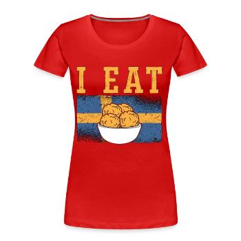 Boulettes de viande Je mange Cuisine italienne Aime les pâtes aux boulettes de viande - T-shirt bio Premium Femme - rouge - Devant - Mia (176cm)