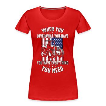 Moissonneuse-batteuse Quand on aime ce qu’on a La vie agricole - T-shirt bio Premium Femme - rouge - Devant - Mia (176cm)
