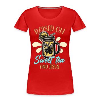 Thé sucré élevé sur du thé sucré et du pays du sud - T-shirt bio Premium Femme - rouge - Devant - Mia (176cm)