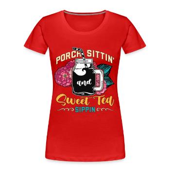 Thé sucré Porche assis et nourriture sucrée du Sud - T-shirt bio Premium Femme - rouge - Devant - Mia (176cm)