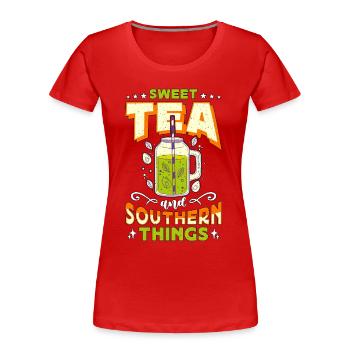 Thé sucré et choses du Sud Amateur de cuisine du Sud - T-shirt bio Premium Femme - rouge - Devant - Mia (176cm)