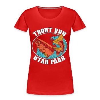 Pêche à la truite Trout Run Utah Park Pêche sportive - T-shirt bio Premium Femme - rouge - Devant - Mia (176cm)