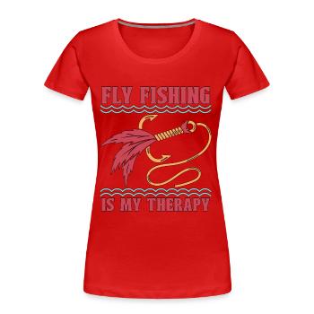 La pêche à la mouche est ma thérapie Pêcheur amateur de pêche - T-shirt bio Premium Femme - rouge - Devant - Mia (176cm)