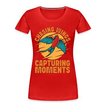 Photographie d’oiseaux à la poursuite des ailes Amateur d’observation des oiseaux - T-shirt bio Premium Femme - rouge - Devant - Mia (176cm)