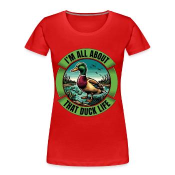Canard colvert Je suis tout au sujet de cet oiseau d’eau de canard - T-shirt bio Premium Femme - rouge - Devant - Mia (176cm)