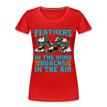 Canard colvert plumes dans le vent Canard passionné - T-shirt bio Premium Femme - rouge - Devant - Mia (176cm)