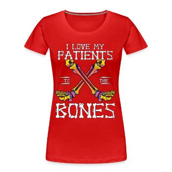 Chirurgien orthopédiste J’aime mes patients Orthopédie - T-shirt bio Premium Femme - rouge - Devant - Mia (176cm)