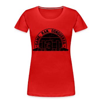 13.1 Marathonien d’entraînement rétro Came Run Conquered - T-shirt bio Premium Femme - rouge - Devant - Mia (176cm)