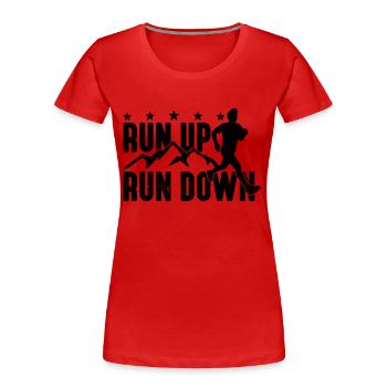 Run Up Run Down aime Ultra Running Trail Runner - T-shirt bio Premium Femme - rouge - Devant - Mia (176cm)