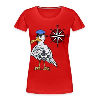 Marin maritime mouette boussole windrose nautique - T-shirt bio Premium Femme - rouge - Devant - Mia (176cm)