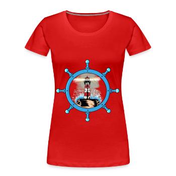 Volant maritime Phare Côte Tempête Ahoy - T-shirt bio Premium Femme - rouge - Devant - Mia (176cm)