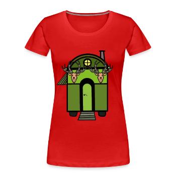 Bauwagen Hütte Chasseurs forestiers Chasses sauvages au cerf rouge Nature - T-shirt bio Premium Femme - rouge - Devant - Mia (176cm)