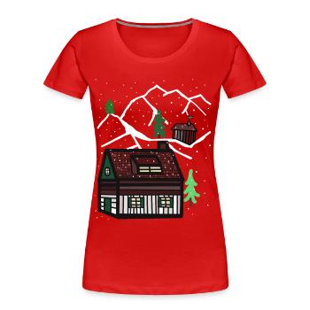 Winter Christmas Tyrol Alps Alm Snow Xmas Nature - Women's Premium Organic T-Shirt - red - Front - Mia (176cm)