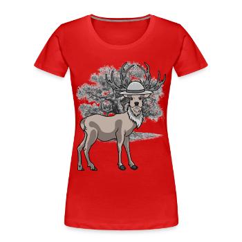 Waldtier Hirsch Waldtiere Rotwild Waldbewohner - Frauen Premium Bio T-Shirt - Rot - Vorne - Mia (176cm)