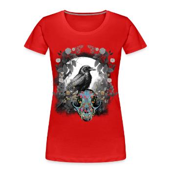 Dark Fantasy Crow Skull Bone Horror Woodland Animal - Women's Premium Organic T-Shirt - red - Front - Mia (176cm)