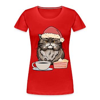 Cat Santa Santa Coffee Cake Snacking Xmas - Women's Premium Organic T-Shirt - red - Front - Mia (176cm)