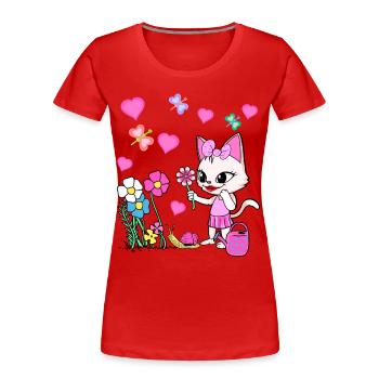 Katze Katzen Kind Kinder Baby - Frauen Premium Bio T-Shirt - Rot - Vorne - Mia (176cm)