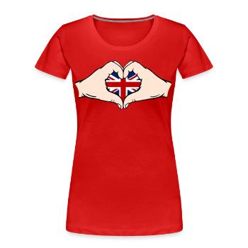 Angleterre Forme de Coeur Avec Mains - T-shirt bio Premium Femme - rouge - Devant - Mia (176cm)