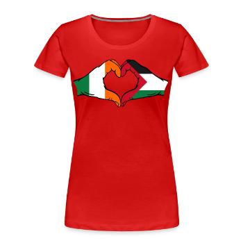 Irlande Palestine Forme de coeur avec les mains - T-shirt bio Premium Femme - rouge - Devant - Mia (176cm)