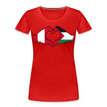 Pérou Palestine coeur en forme avec les mains - T-shirt bio Premium Femme - rouge - Devant - Mia (176cm)