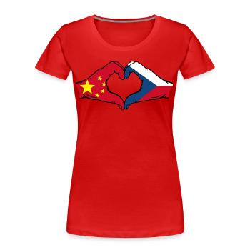 Chine République tchèque drapeau coeur - T-shirt bio Premium Femme - rouge - Devant - Mia (176cm)