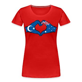 Uiguren Australien Flagge Herzform - Frauen Premium Bio T-Shirt - Rot - Vorne - Mia (176cm)