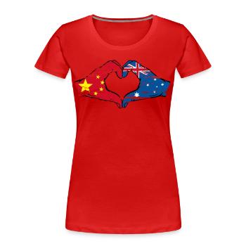 China Australien Flagge Herzform used - Frauen Premium Bio T-Shirt - Rot - Vorne - Mia (176cm)