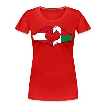 Österreich Madagaskar Flagge Hände Herzform - Frauen Premium Bio T-Shirt - Rot - Vorne - Mia (176cm)
