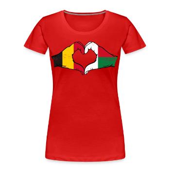 Belgien Madagaskar Flagge Hände Herzform used - Frauen Premium Bio T-Shirt - Rot - Vorne - Mia (176cm)