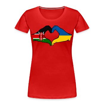 Kenya Ukraine mains forme de coeur - T-shirt bio Premium Femme - rouge - Devant - Mia (176cm)