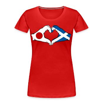 Japon Ecosse mains forme de coeur - T-shirt bio Premium Femme - rouge - Devant - Mia (176cm)
