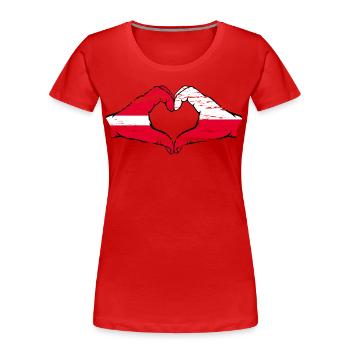 Lettland Polen Flagge Hände Herzform used - Frauen Premium Bio T-Shirt - Rot - Vorne - Mia (176cm)