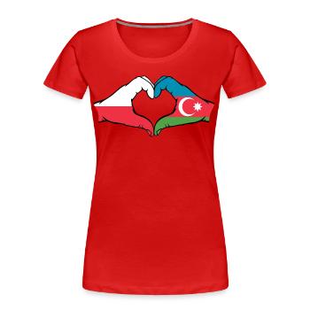 Pologne Azerbaïdjan Drapeau Mains Coeur Forme - T-shirt bio Premium Femme - rouge - Devant - Mia (176cm)