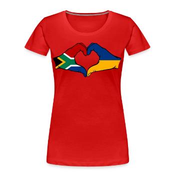 Afrique du Sud Ukraine Drapeau Mains Coeur Forme - T-shirt bio Premium Femme - rouge - Devant - Mia (176cm)