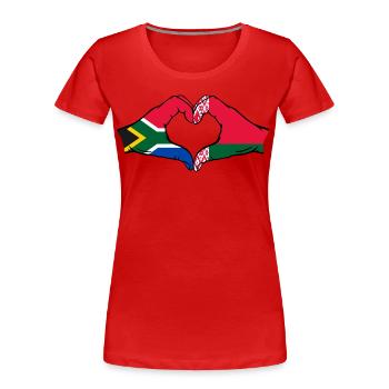 Afrique du Sud Biélorussie drapeau mains forme coeur - T-shirt bio Premium Femme - rouge - Devant - Mia (176cm)