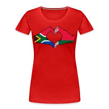 Afrique du Sud Biélorussie drapeau mains forme de coeur utilisé - T-shirt bio Premium Femme - rouge - Devant - Mia (176cm)