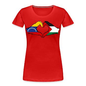Venezuela Palestine drapeau mains forme de coeur - T-shirt bio Premium Femme - rouge - Devant - Mia (176cm)