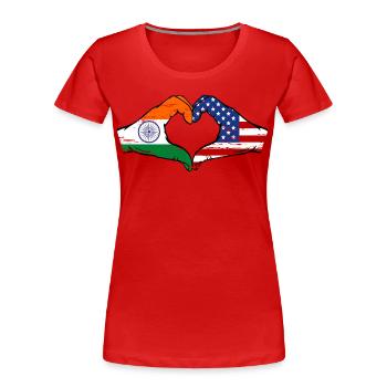 Indien USA Flagge Hände Herzform used - Frauen Premium Bio T-Shirt - Rot - Vorne - Mia (176cm)