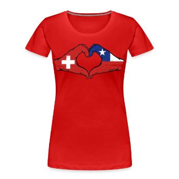 Schweiz Chile Flagge Hände Herzform used - Frauen Premium Bio T-Shirt - Rot - Vorne - Mia (176cm)